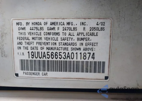 2003 Acura Tl 3.2 из США, поврежденный, VIN 19UUA56653A011874